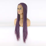 BTWTRY Purple Braided Wig Micro Braided Hair Synthetic Lace Front Wigs for Black Women Heat Resistant Fiber Hair Lavender Box Braids Wig African American Hair (24inch, Purple)