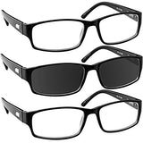 Reading Glasses - 9504HP - 3 Pack - 2 Black & 1 Sun Black - 1.00