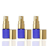 Grand Parfums MINI COBALT BLUE Glass Spray Bottles, Empty 3ml Fine Mist Atomizer Bottles with Gold or Silver Caps Refillable Perfume Cologne Decant Spray Bottles (24 Sets, Gold Sprayers)