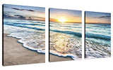 TutuBeer 3 Panel Beach Canvas Wall Art for Home Decor Blue Sea Sunset White Beach