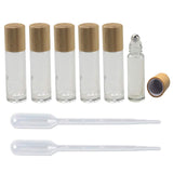 6 Pieces Roll On Bottles 10ml Clear Glass Roller Bottles with Bamboo Lid Empty Refillable Essential Oil Roller Bottles with Stainless Steel Roller Ball and 2 Pieces 3ml Dropper