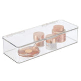 mDesign Makeup Stackable Storage Organizer Box with Attached Lid for Bathroom Vanity, Countertops, Drawers - Holds Blenders, Eyeshadow Palettes, Lipstick, Gloss, Makeup Brushes - 3" high - Clear