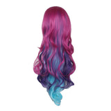 AneShe Cosplay Wigs for Women Hot Pink Mixed Blue Long Wavy Wig Harajuku Style Heat Resistant Hair Full Wigs