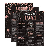 Homanga 80th Birthday/Anniversary Poster, Rose Gold 3 Pieces 11”x 14” Back In 1941 Sign