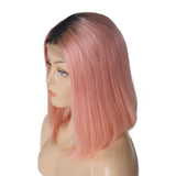 10 Inch Pink Bob Wig Human Hair 13x4 Lace Front Bob Wigs Natutal Hairline with Baby Hair Middle Part Short Straight Colored Bob Cut 180% Density Full Ends