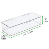 mDesign Makeup Stackable Storage Organizer Box with Attached Lid for Bathroom Vanity, Countertops, Drawers - Holds Blenders, Eyeshadow Palettes, Lipstick, Gloss, Makeup Brushes - 3" high - Clear