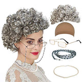 qnprt Old Lady/Mrs. Santa Wig, Madea Granny Glasses, Eyeglass Chains Holder