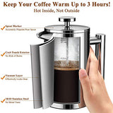 BAYKA French Press Coffee Maker, Stainless Steel 21oz Double-Wall Metal Insulated