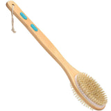 Emoly Bath Body Exfoliating Brush，Portable Shower Back Cleaning Scrubber with Long Wooden Handle, Double-Sided Brush Head for Exfoliating Skin and A Soft Scrub