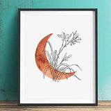 Terracotta Sun and Moon Print, Flower Sun, Minimal Wall Art, Boho Decor