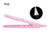 Mini Hair Straightener, 2 in 1 Portable Ceramic Tourmaline Flat Iron Heating Curler for Curling Straighten Bang, Wavy Hair, Short Hair (Pink)