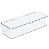mDesign Makeup Stackable Storage Organizer Box with Attached Lid for Bathroom Vanity, Countertops, Drawers - Holds Blenders, Eyeshadow Palettes, Lipstick, Gloss, Makeup Brushes - 3" high - Clear