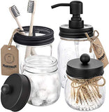 Mason Jar Bathroom Accessories Set 4 Pcs - Mason Jar Soap Dispenser & 2 Apothecary