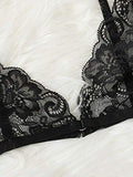 WDIRARA Women's Sexy Floral Lace Scalloped Trim Panty Lingerie Set