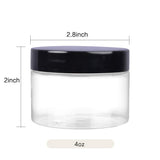 12 Pack 4oz Clear PET Plastic Jars with Black Lids; Low Profile Refillable Empty BPA-Free Containers Great for Cosmetics,Kitchen,Gifts & Travel.(12 Labels as Gift)