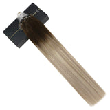 Ugeat Microbead Hair Extension Remy Hair 22inch Micro Loop Hair Extensions Human Hair 50Gram/50Strands Cold Fusion Hair Extensions Micro Beads Balayage Color #4/18/22 Brown with Blonde