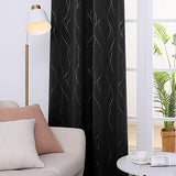 Deconovo Thermal Insulated Blackout Curtains Foil Printed Wave Lines with Dots Grommet