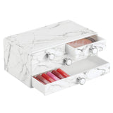 mDesign Decorative Plastic Makeup Organizer Storage Station with 4 Drawers for Bathroom Vanity, Countertop, Cabinet - Holds Lip Gloss, Eyeshadow Palettes, Brushes, Blush, Mascara - 2 Pack - Marble