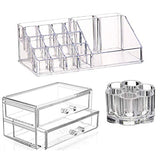 Acrylic Organizers Makeup Storage Organizeer Set - 3 Piece Cosmetic Organizer Bundle Makeup Brush Storage Organizer for Vanity, Desk, Countertop, Bathroom Counter, and More