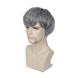 BERON Men’s Short Straight Gray Wig Silver Grey Cosplay Costume Ash Gray Wig Full Synthetic Rose Net Wig with Wig Cap Included