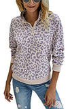 ECOWISH Womens Leopard Sweatshirt Lightweight Zipper Long Sleeve Casual