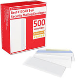 500 Self Seal Security Mailing Envelopes - #10 White Letter Businesses Envelopes