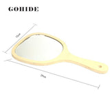 Gohide 1pcs European Style Handmade Wooden Handle Mirror Wood Frame Portable Mirror with Single Handle Bathroom Mirror Makeup Mirrors