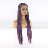 BTWTRY Purple Braided Wig Micro Braided Hair Synthetic Lace Front Wigs for Black Women Heat Resistant Fiber Hair Lavender Box Braids Wig African American Hair (24inch, Purple)