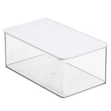 mDesign Bathroom Plastic Stackable Storage Box Container, Hinged Lid - Cabinet, Vanity Organizer for Toiletries, Makeup, First Aid, Hair Accessories, Bar Soap, Loofahs, Bath Salts - Clear/White