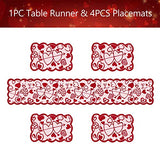 Valentine's Day Decorations Table Runner & Placemats,Set of 5 PCS | 1PC Red Lace Love