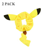 2 Pcs Pikachu Ear & Tail Ponytail Holder Plush Pikachu Hair Ring Cute Bracelet Costumes Hair Accessories