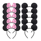 Picoway Mouse Ears Solid Black & Pink Bow Headband Set of 20