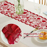 Valentine's Day Decorations Table Runner & Placemats,Set of 5 PCS | 1PC Red Lace Love