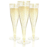 100 Plastic Champagne Flutes Disposable | Gold Glitter Plastic Champagne Glasses