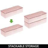 mDesign Makeup Storage Stackable Organizer Box for Bathroom Vanity, Countertops, Drawers - Holds Blenders, Eyeshadow Palettes, Lipstick, Lip Gloss, Makeup Brushes - Hinged Lid, Light Pink/Clear
