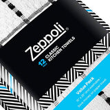 Zeppoli Kitchen Towels, 12 Pack - 100% Soft Cotton - 15 x 25 Inches - Dobby Weave
