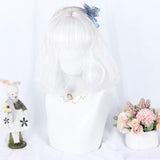 MCOSER 35cm Japan and South Korea Wig Air Bang Paragraph With Daily Harajuku White Color Lolita Wig