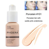 2 Colors Phoera Foundation 101 and 102 Matte Full Coverage Foundation Liquid Makeup with Mushroom Head Applicator, Matte Oil Control Flawless Concealer Cover Facial Blemish Foundation Makeup for Women