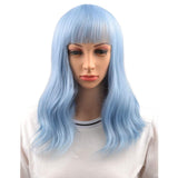 BERON 16" Womens Short Curly Wavy Wig with Bangs Synthetic Hair Party Wigs Wig Cap Included (Lake Blue)