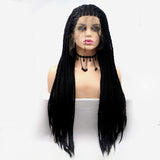 24 Inch Long Lace Front Micro Million African Braided Heat Resistant Synthetic Wigs for Women with One Ornament and One Wig Cap (Black-M)
