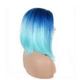 Drag Queen Sapphire blue/Sky blue Bob Wigs Ombre Black Roots Glueless Natural Hairline Middle Part Synthetic Lace Front Wigs for Women Summer Cool Cosplay Party Shoulder Length Hair 14"