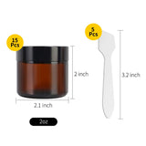 Betrome 2 oz Round Amber Glass Jars 15 Pack, Empty Cosmetic Container, Face Cream Lotion Storage Jars with White Inner Liners and Black Lids