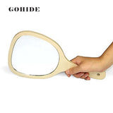 Gohide 1pcs European Style Handmade Wooden Handle Mirror Wood Frame Portable Mirror with Single Handle Bathroom Mirror Makeup Mirrors