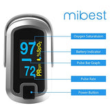mibest OLED Finger Pulse Oximeter, O2 Meter, Dual Color White/Silver