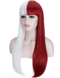 Sotica Wigs With Hair Bangs for Women Long Silky Straight Premium High Temperature Yaki Synthetic Women’s Wigs (Red White)