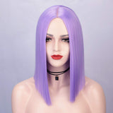 AISI QUEENS Short Straight Bob Wigs Purple Middle Part Cosplay Wig Shoulder Length Bob Wigs Fashion Synthetic Wig for Women for Party Cosplay Use Heat Resistant Fibre