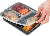 Ez Prepa [25 Pack] 32oz 3 Compartment Meal Prep Containers with Lids -Food Storage Containers BPA Free Plastic, Bento Box, Lunch Containers