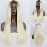 Platinum Blonde Lace Front Wig with Heat Resistnat Long Straight Synthetic Wigs Glueless for Women