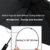 LANBRELLA Compact Reverse Folding Umbrella Auto Windproof Travel Umbrella-Black