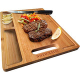 HHXRISE Organic Bamboo Cutting Board For Kitchen, With 2 Built-In Compartments